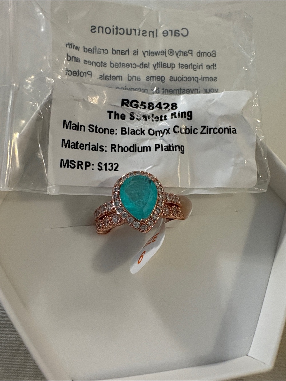 Teardrop Rose Gold Ring with Teal Stone -